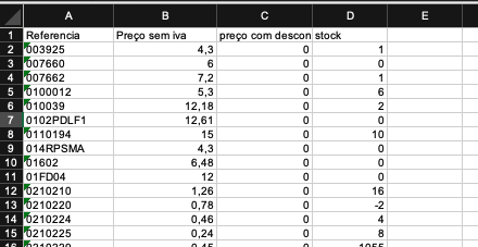 Exemplo de ficheiro para importação